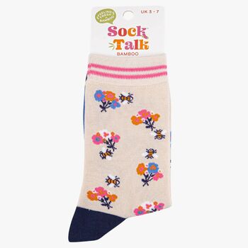 Bees Floral Posies Women's Bamboo Socks Gardening Cream, 3 of 4
