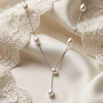 Bridal Lariat Drop Necklace With Pearls In Sterling Silver, 4 of 10