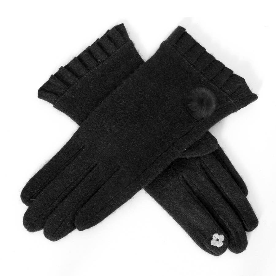 Merino Wool Touch Screen Gloves With Frill Cuff By Studio Hop