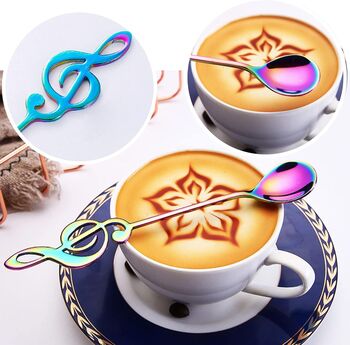 Six Steel Guitar And Latte Musical Note Spoons Set, 4 of 4