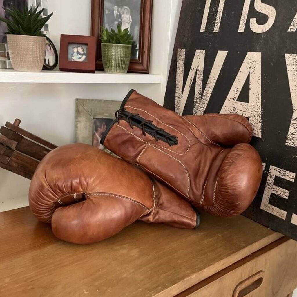 Leather Vintage Style Boxing Gloves Decorative, 1 of 3