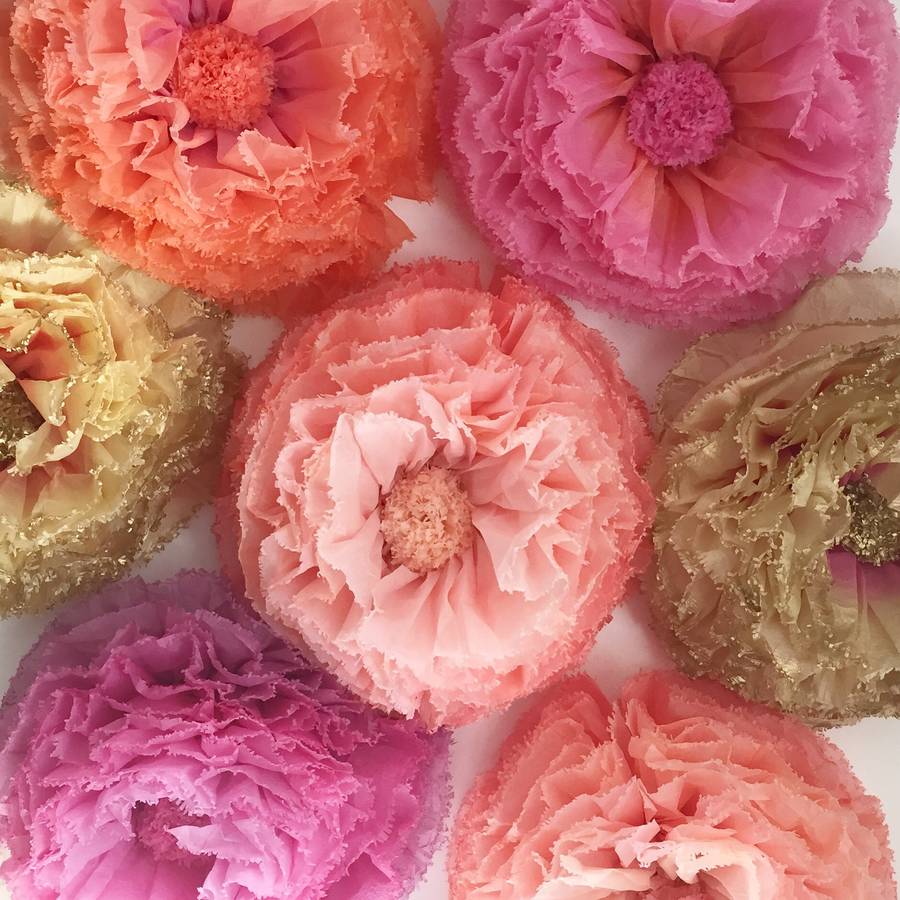 Nine Coral, Hot Pink And Gold Hand Dyed Paper Flowers, 1 of 8