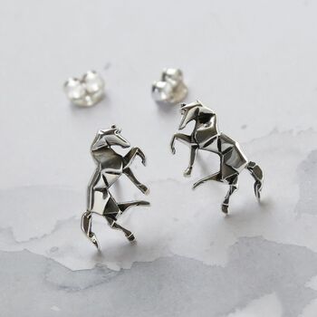 Sterling Silver Polished Origami Horse Studs, 4 of 7