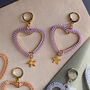 Hand Beaded Pastel Frosted Heart Hoop Earrings, thumbnail 4 of 6