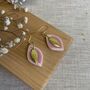 Handmade Baby Pink Ceramic Leaf Earrings Gold Plated, thumbnail 6 of 8