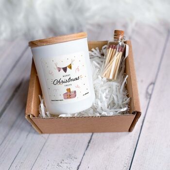 Personalised Merry Christmas Candle With Name Vegan Cosy Gift For Her/Him, Mum, Colleague, Boss, 2 of 5