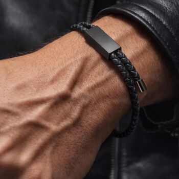 Men's Black Leather Bracelet With Adjustable Fit And Single Clasp, Artisan Jewellery, 2 of 7