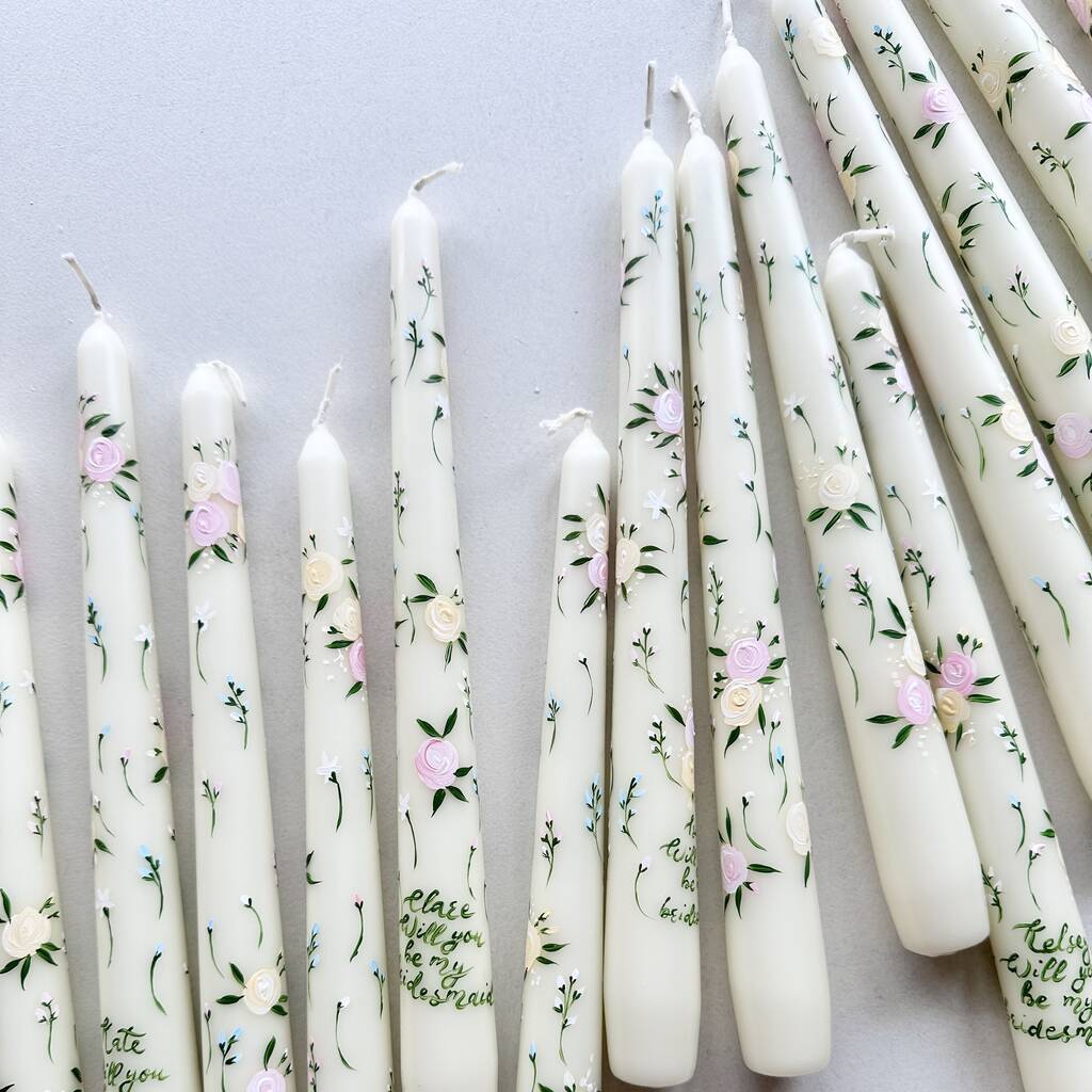 Hand Painted Floral Taper Candles By Kazoku