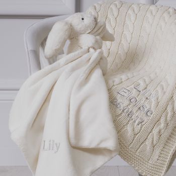 Personalised Cream Cable Blanket And Comforter Gift Set, 2 of 7
