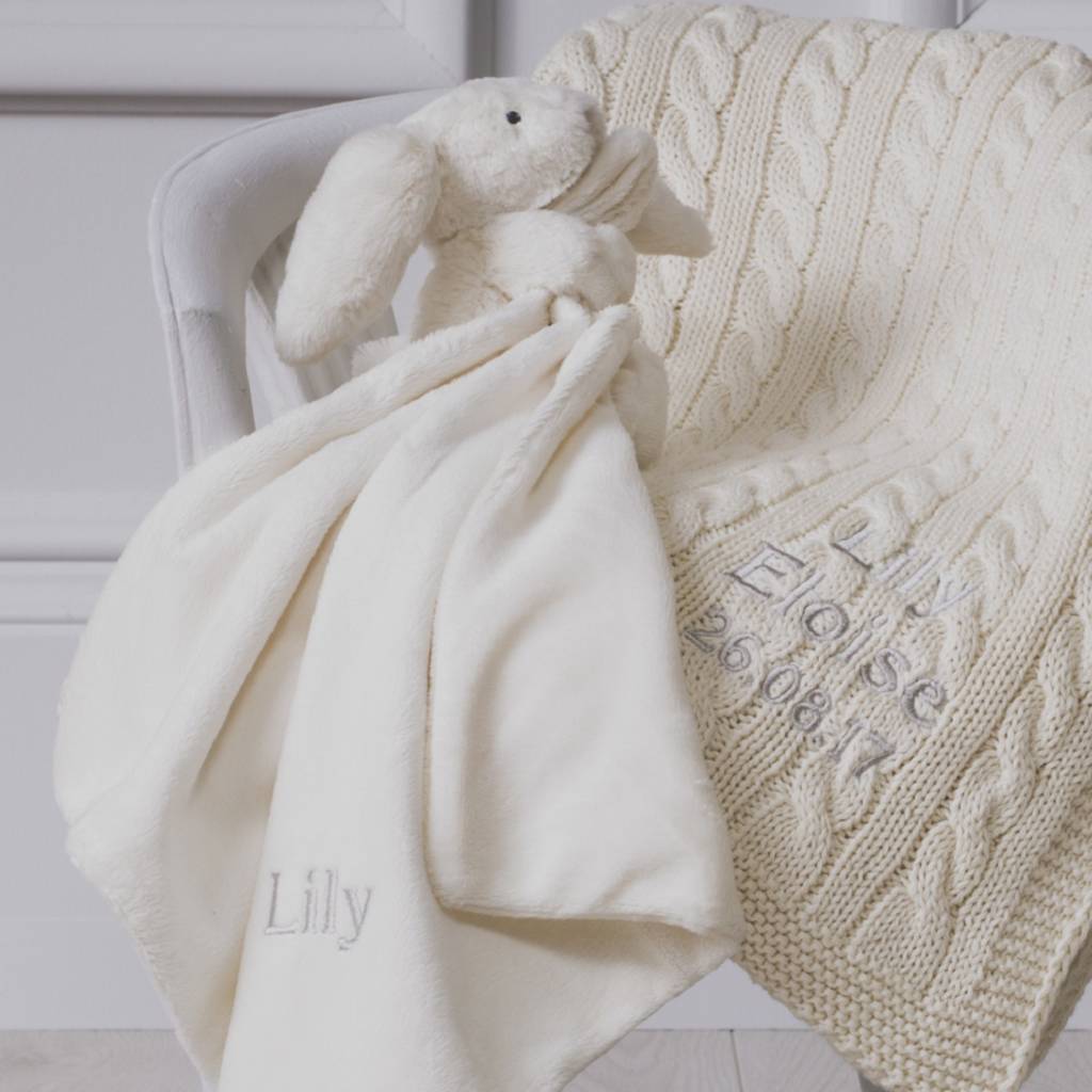 Personalised Cream Cable Blanket And Comforter Gift Set By That's mine ...