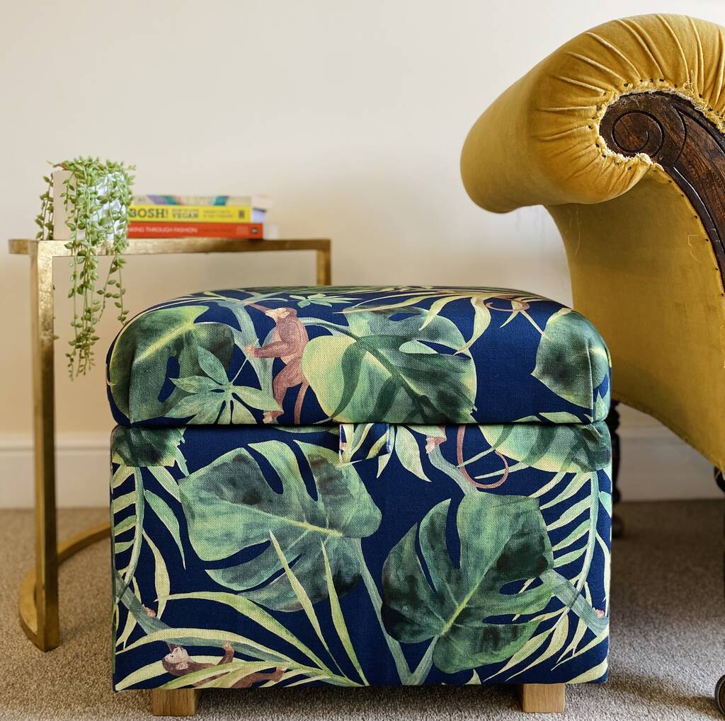 Footstool With Storage In Tropical Monkey Print, 1 of 3