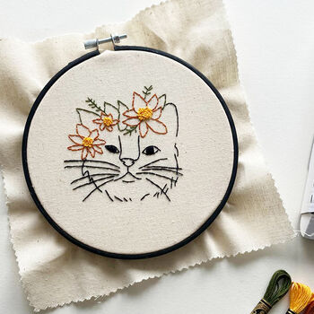 Flower Crown Kitty Embroidery Kit, 3 of 5