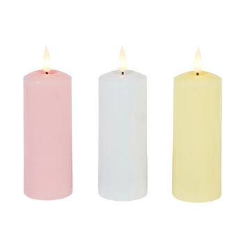 Three Pastel Tru Glow® LED Slim Pillar Candles, 4 of 4