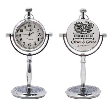 Personalised 28th Anniversary Silver Colour Desk Clock, 3 of 12
