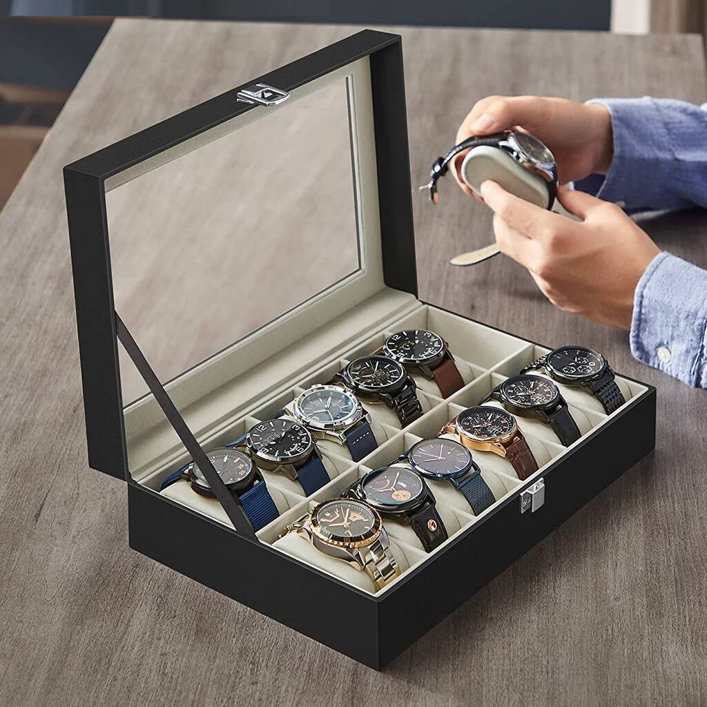 12 Slots Beige Lining Watch Box Display Holder Case, 1 of 7