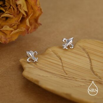 Sterling Silver Fleur De Lis 16 G Threaded Flat Back Earrings, 4 of 11