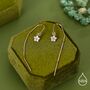 Sterling Silver Cz Flower U Shape Threader Earrings, thumbnail 5 of 11