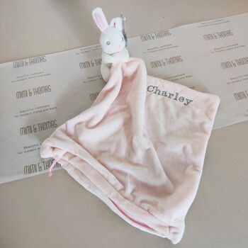 Personalised Pink Bunny Plush Rattle Comforter Blanket, 6 of 8