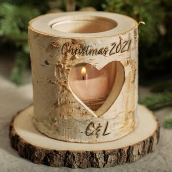 Personalised Heart Birch Bark Candle Holder, 2 of 2
