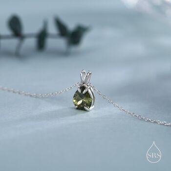 Olive Green Cz Pear Cut Pendant Necklace In Sterling Silver, 4 of 12