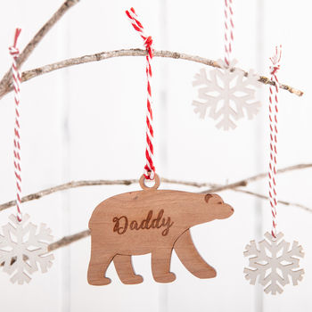 Personalised Cherry Wooden Polar Bear Decoration, 2 of 4