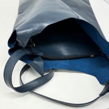 Two Way Carrier Tote Leather Shoulder Bag Navy Blue, 2 of 7