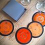 Four Record Vinyl Coasters By Colour, Red, Blue, Green, Black, Mauve, Pink, Gold, Silver, White, Yellow, thumbnail 9 of 12