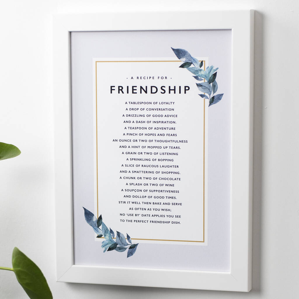 Friendship Recipe Poem Print By Bespoke Verse 