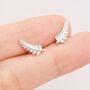 Little Fern Leaf Internally Threaded Flat Back Earrings In Sterling Silver, thumbnail 5 of 10