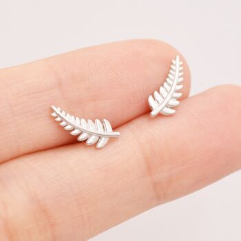 Little Fern Leaf Internally Threaded Flat Back Earrings In Sterling Silver, 5 of 10