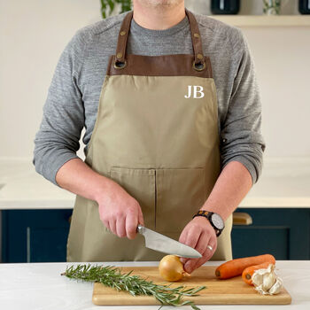 Personalised Artisan Apron With Faux Leather Detail, 3 of 4