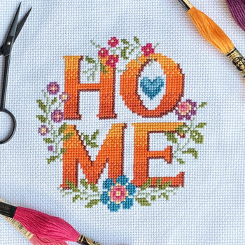 Home Four Letter Floral Modern Cross Stitch Kit, 2 of 2