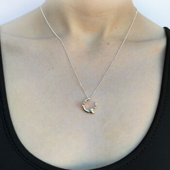 Sterling Silver 925 Horseshoe And Heart Pendant Necklace, 2 of 6