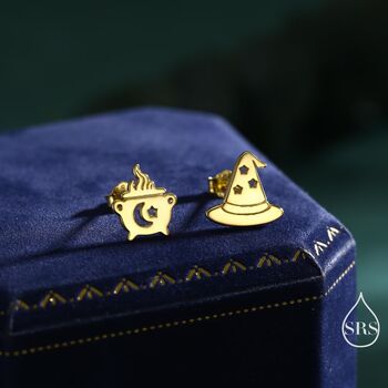 Mismatched Cauldron And Witch Hat Stud Earrings In Sterling Silver, 3 of 12