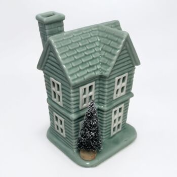 Sage Ceramic House Christmas Tealight Holder, 3 of 4