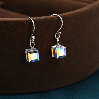 Aurora Borealis Cube Drop Hook Earrings, 3 of 11