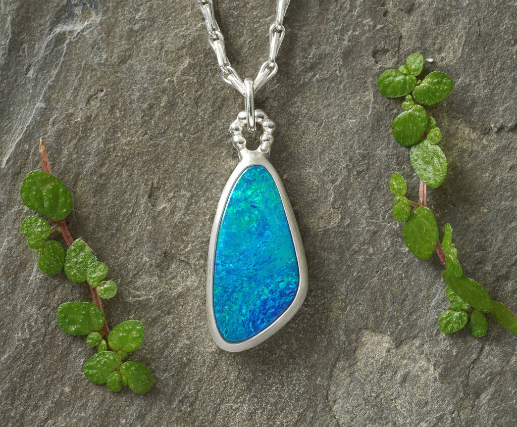 3ct Australian Opal Doublet Necklace In Sterling Silver, 1 of 3