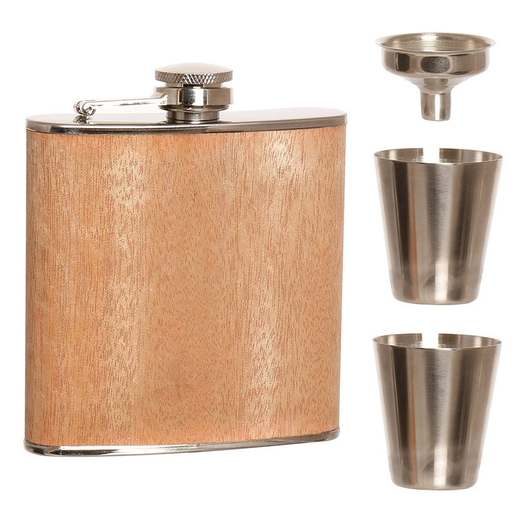 Personalised Wood Hip Flask With Shot Glasses By Dibor 9457