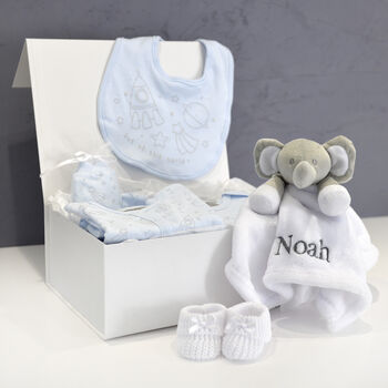 Personalised Elephant Comforter And Blue Baby Gift Set, 4 of 8