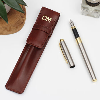 Personalised Antiqued Leather Pen Holder And Pen, 3 of 5