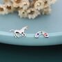 Asymmetric Unicorn And Rainbow Stud Earrings In Sterling Silver, thumbnail 2 of 9