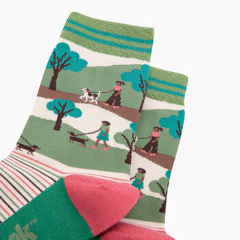 Dog Walking Striped Bamboo Socks In Green, 2 of 4