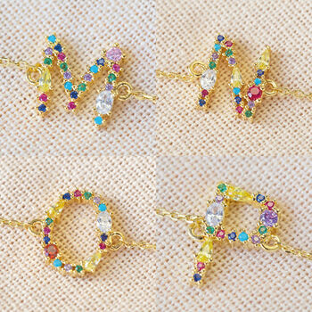 Rainbow Crystal Initial Bracelet In Gold Plating, 12 of 12