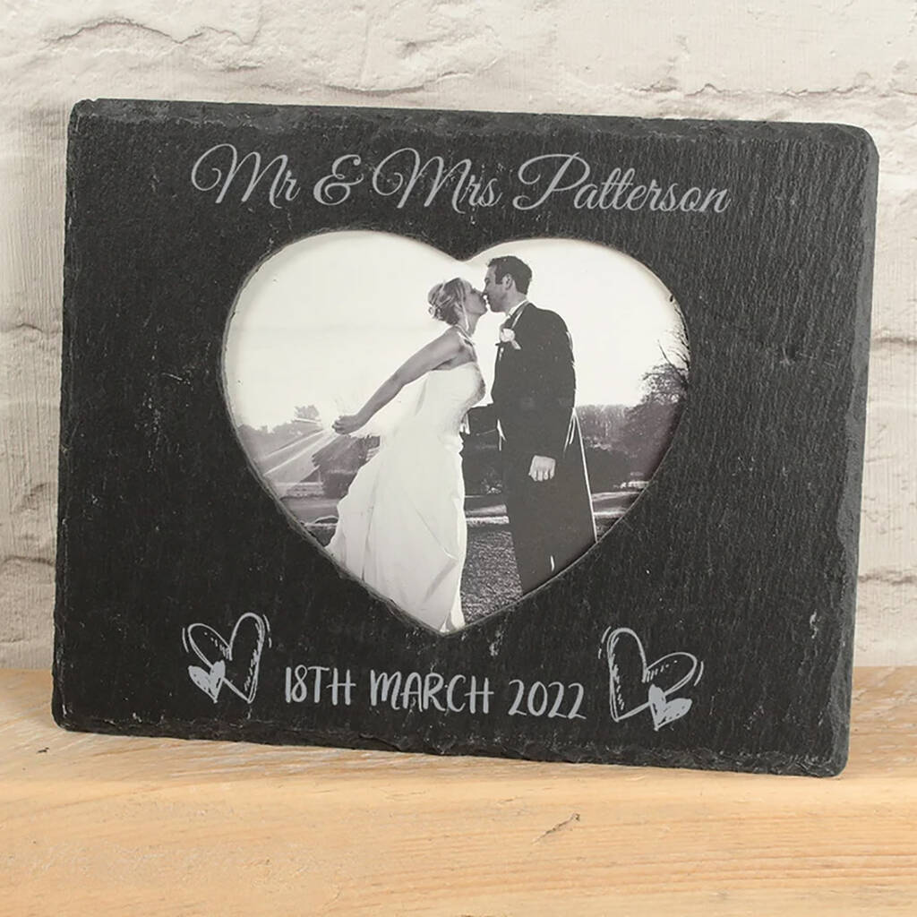 Wedding Photo Slate Heart Picture Frame By Love Lumi Ltd