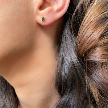 Emerald Baguette Hoop And Stud Earring Set Gold Or Silver Gift For Her, 7 of 12