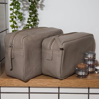 Leather Wash Bag Stone Two Sizes, 3 of 10