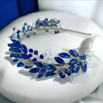 Royal Blue Headband With Silver Leaves, 2 of 6