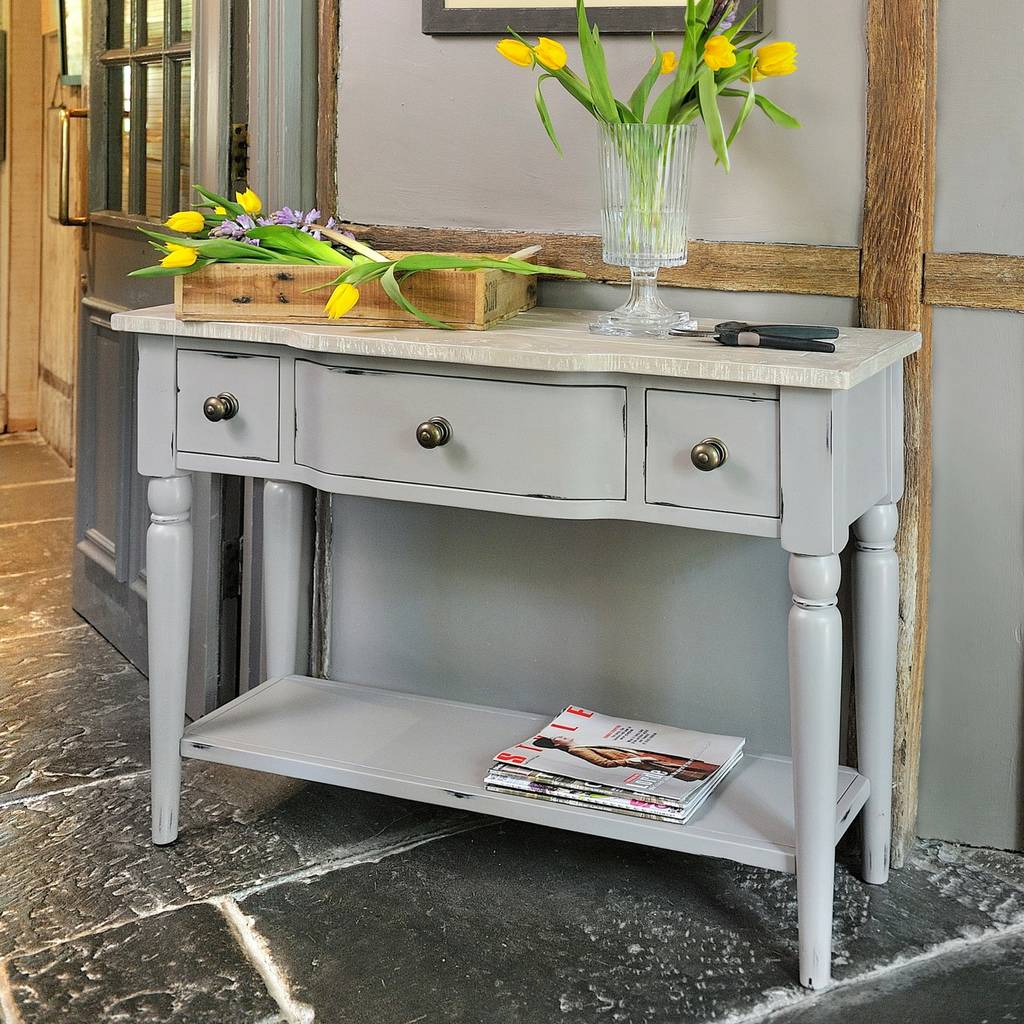 Warwickshire Three Drawer Console Table Grey Or Ivory By The Orchard