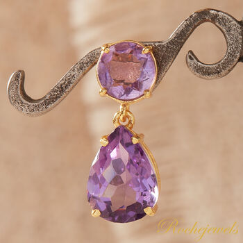 Purple Amethyst Statement Gold And Silver Stud Drop Earrings, 5 of 9