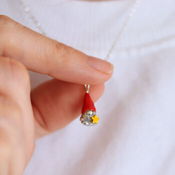 Sterling Silver Gonk Gnome Necklace With Hand Painted Detail, 7 of 12